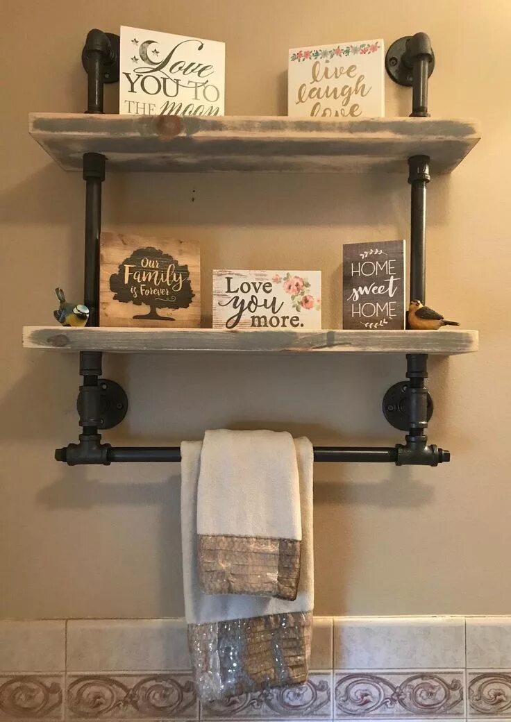 Полка в ванную в стиле лофт Bathroom Remodel / Shelves With Towel Rack / Barnwood / Rustic / Reclaimed Wood 