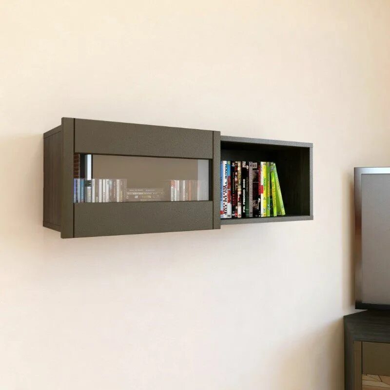 Полка закрытая новые какие фото Nexera Nuance Wall Shelf with Sliding Door in Espresso SKU : 102637, UPC: 687174