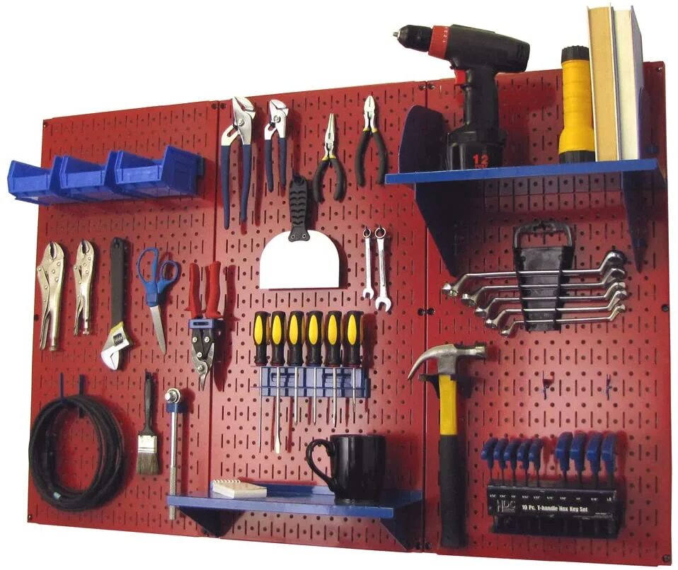 Полки для инструмента фото Pegboard Organizer Wall Control 4 ft. Metal Pegboard Standard Tool Storage Kit w