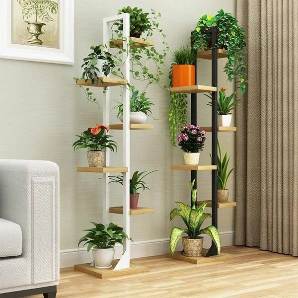 Полки для цветов напольные деревянные фото Bamboo 6 Tier Plant Stand Rack Multiple Flower Pot Holder Shelf Indoor Outdoor P