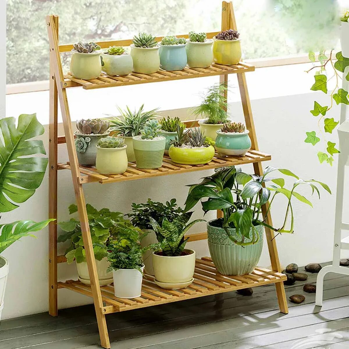 Reinforced 52" Tall 6 Tier Wood Plant Stand Corner Shelf Flower Rack Garden Home