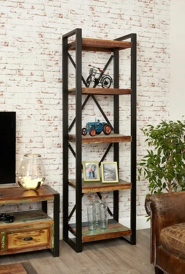 Полки и стеллажи в стиле лофт Java Alcove Industrial Bookcase Reclaimed Boatwood Open Back Urban Loft Style Mu