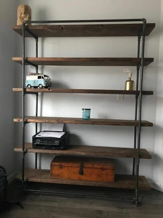 Полки из трубы в лофт стиле Industrial Metal Reclaimed Wall Unit Bookcase Home Office Bookcase Rustic Booksh