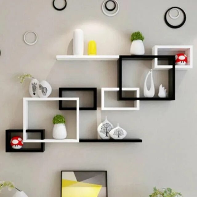 Полки на стену в интерьере гостиной Wall shelf hanging cabinet wall hanging living room TV background wall free punc