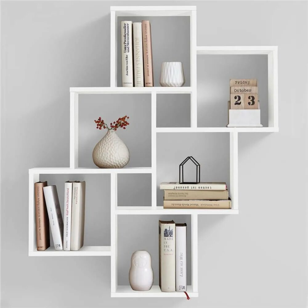 Полки на стену в интерьере купить FMD Wall-Mounted Shelf with 8 Compartments White