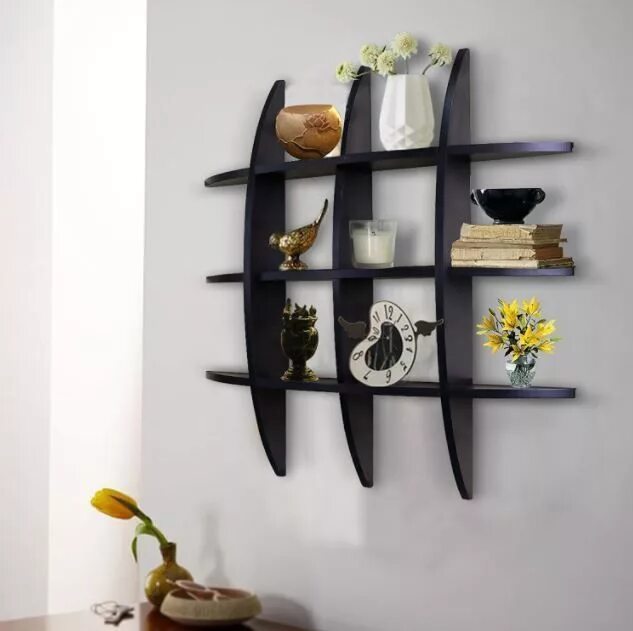 Полки на стену в интерьере купить Display Shelf for Collectibles Wood Wall Shelves Grid Storage Ledge Photo Frame 