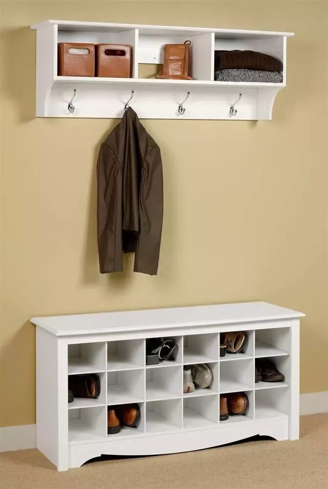 Полки на стену в прихожую фото Prepac 18 pair Shoe Storage Cubby Bench, Black - Walmart.com Entryway shoe stora