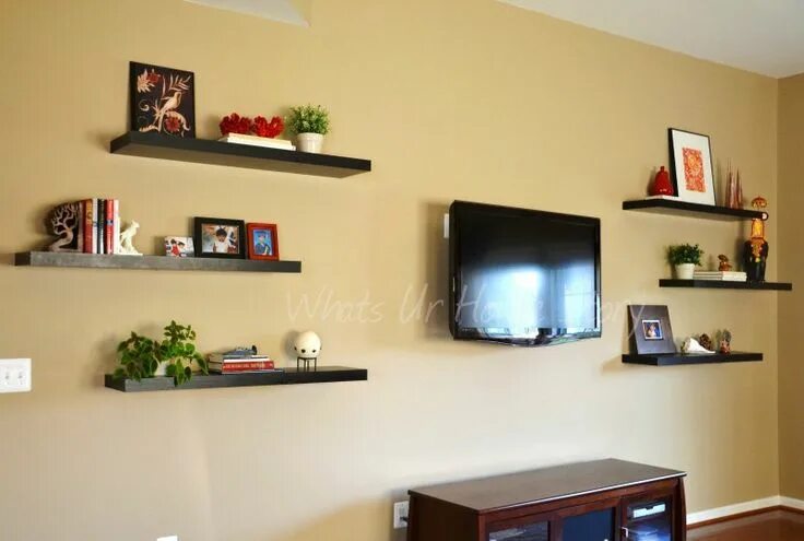 Полки над телевизором в интерьере фото Family Room Progress Whats Ur Home Story Ikea floating shelves, Floating shelves