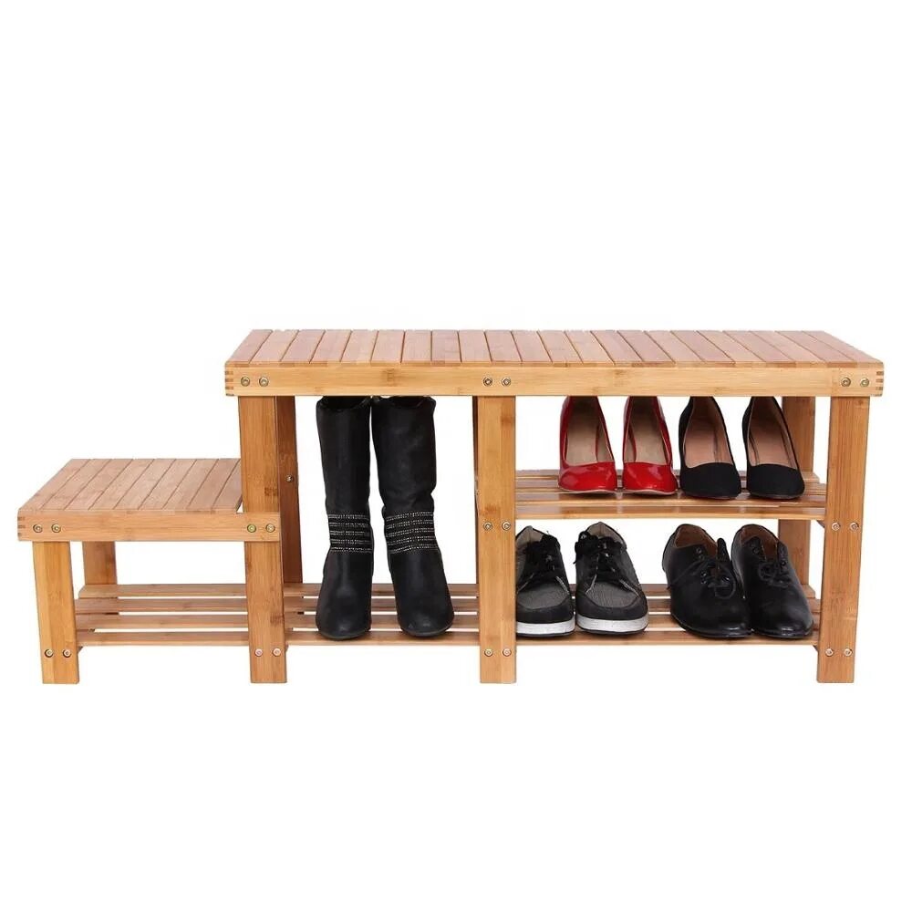 Полки под обувь из дерева фото Home Decoration Morden Outdoor 3 Tier Bamboo Shoe Bench Entryway Storage Organiz