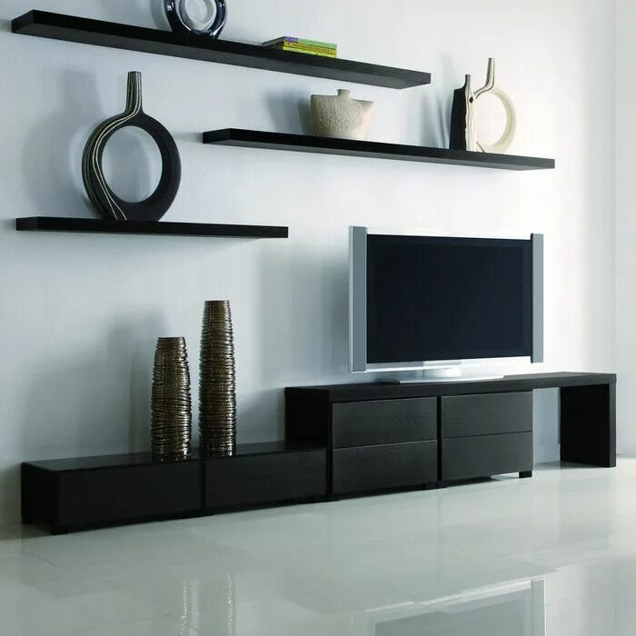 Полки под телевизор в гостиной фото Module 118" TV Stand Floating shelves living room, Floating shelves diy, Modern 