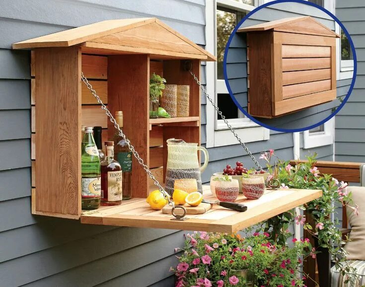 Полки в беседке своими руками How to Build a Fold-Down Murphy Bar Diy garden furniture, Diy outdoor bar, Small