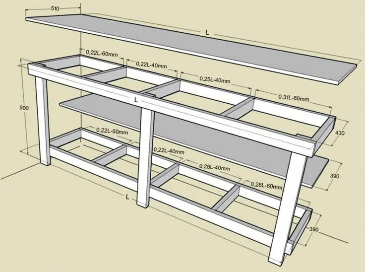 Полки в гараж своими руками чертежи Верстак своими руками: столярный, универсал, слесарный - конструкция, чертежи, и