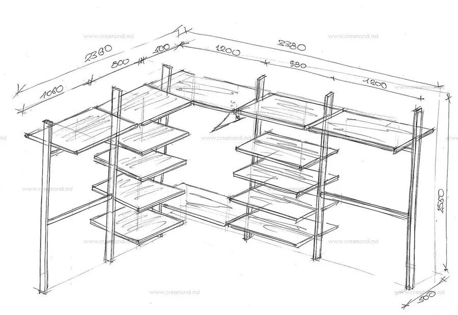 Полки в гараж своими руками чертежи Гардеробная комната в Молдове. Эскизы и чертежи мебели от Creamondi.