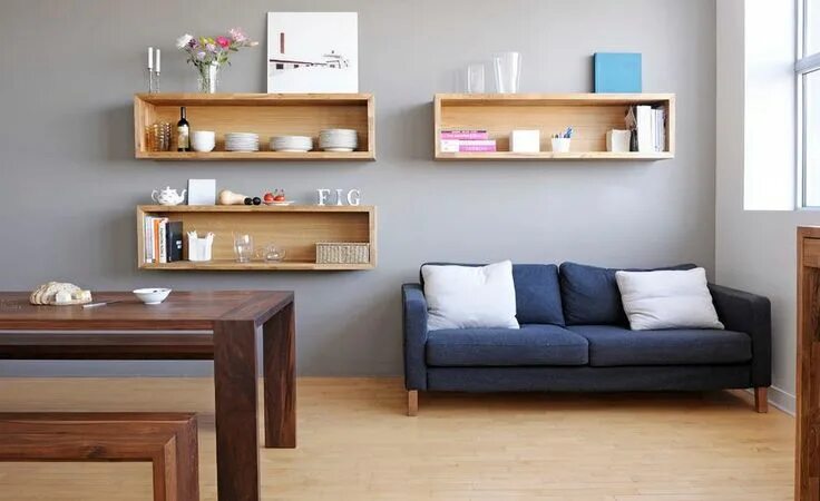 Полки в квартире фото Wall-Mounted Box Shelves - A Trendy Variation On Open Shelves Estantes da sala d