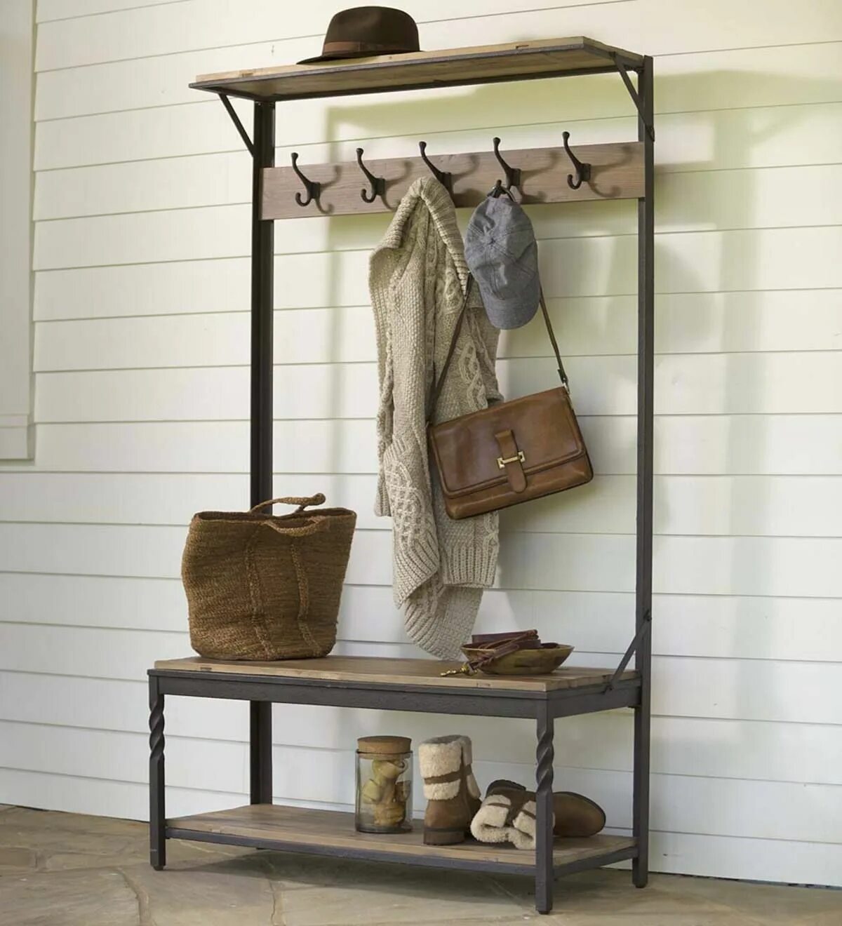 Полки в прихожую в стиле лофт Deep Creek Coat Rack - Walnut Hall tree, Furniture, Rustic coat rack