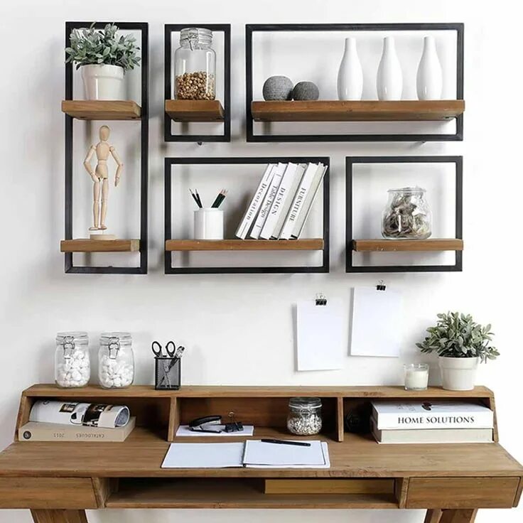 Полки в современном интерьере Etagère murale SHELFMATE originale en teck et en métal recyclés 20cm Home office