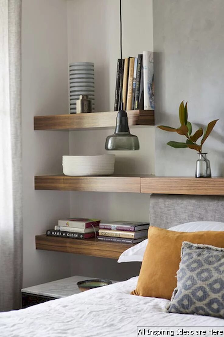 Полки в спальню настенные в интерьере Gorgeous 65 Simple Bedroom Shelves Design Ideas https://roomaholic.com/1036/65-s