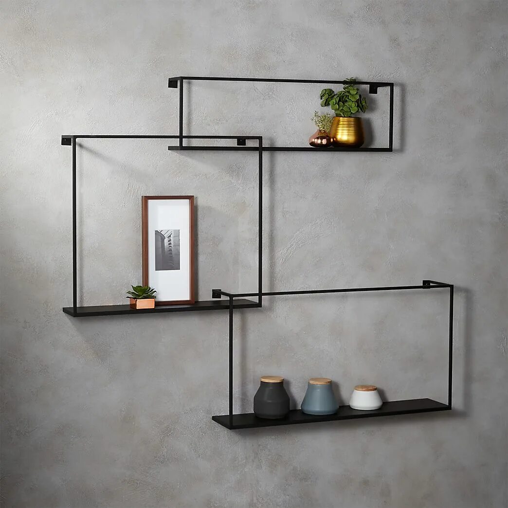 Полки в стиле лофт настенные металлические Modern Wall Hooks CB2 Black floating shelves, Floating shelves, Floating shelves