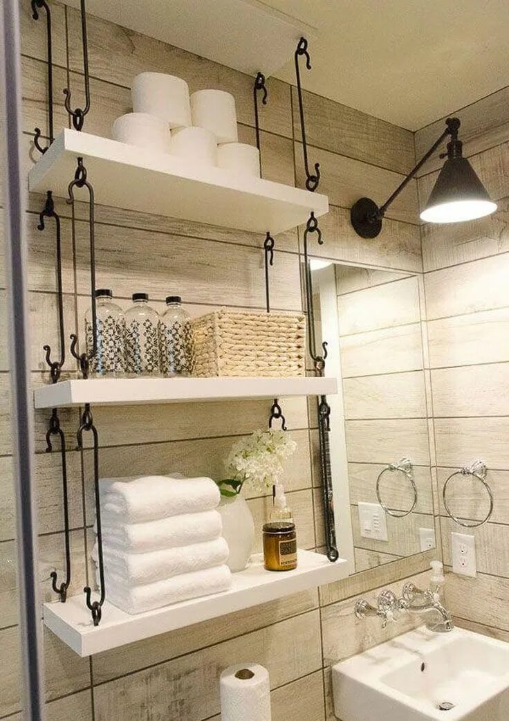 Полки в ванной комнате фото Creative Tiny Bathroom Storage with Interesting DIY Shelves - Best Small Bathroo