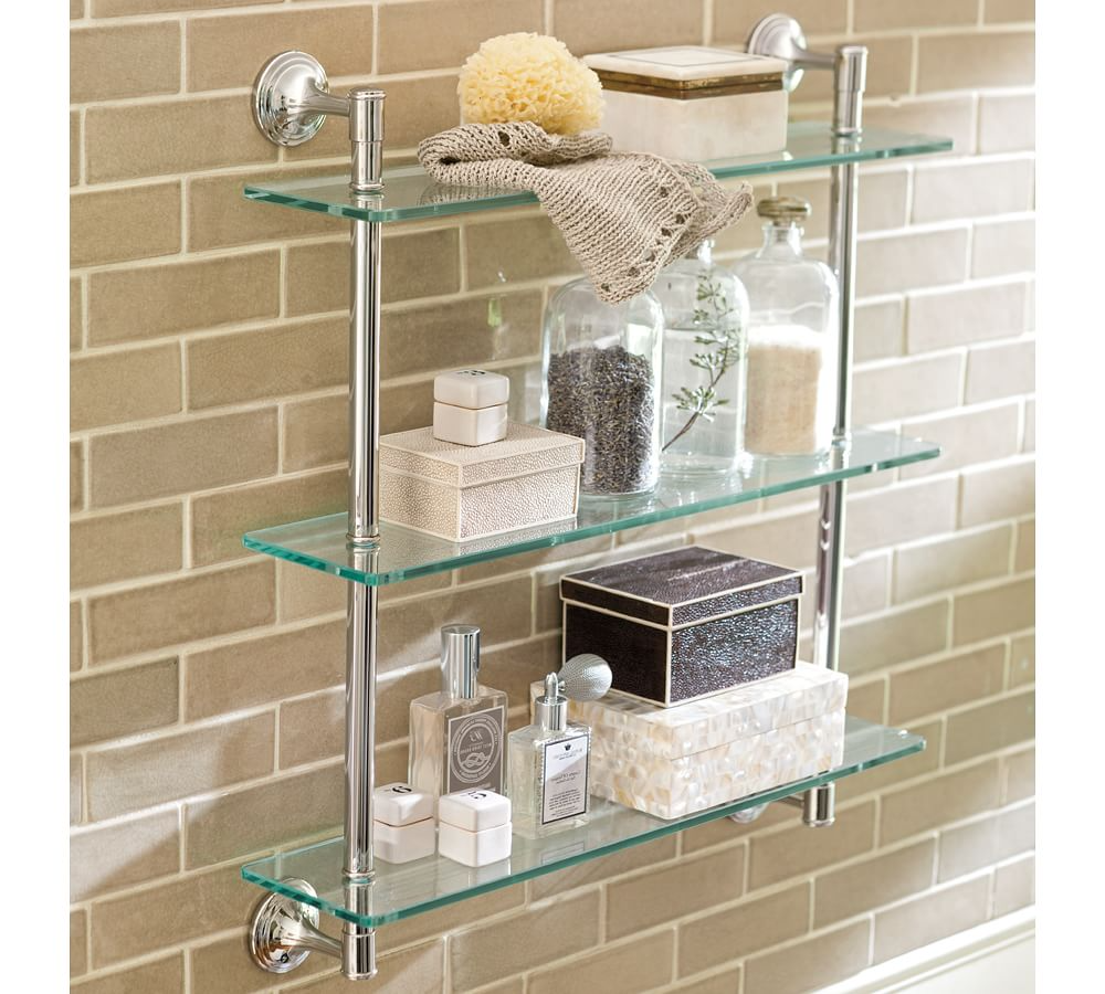 Полки в ванную комнату фото в интерьере Mercer Triple Glass Shelf Glass shelves, Shelves, Bathroom shelf decor