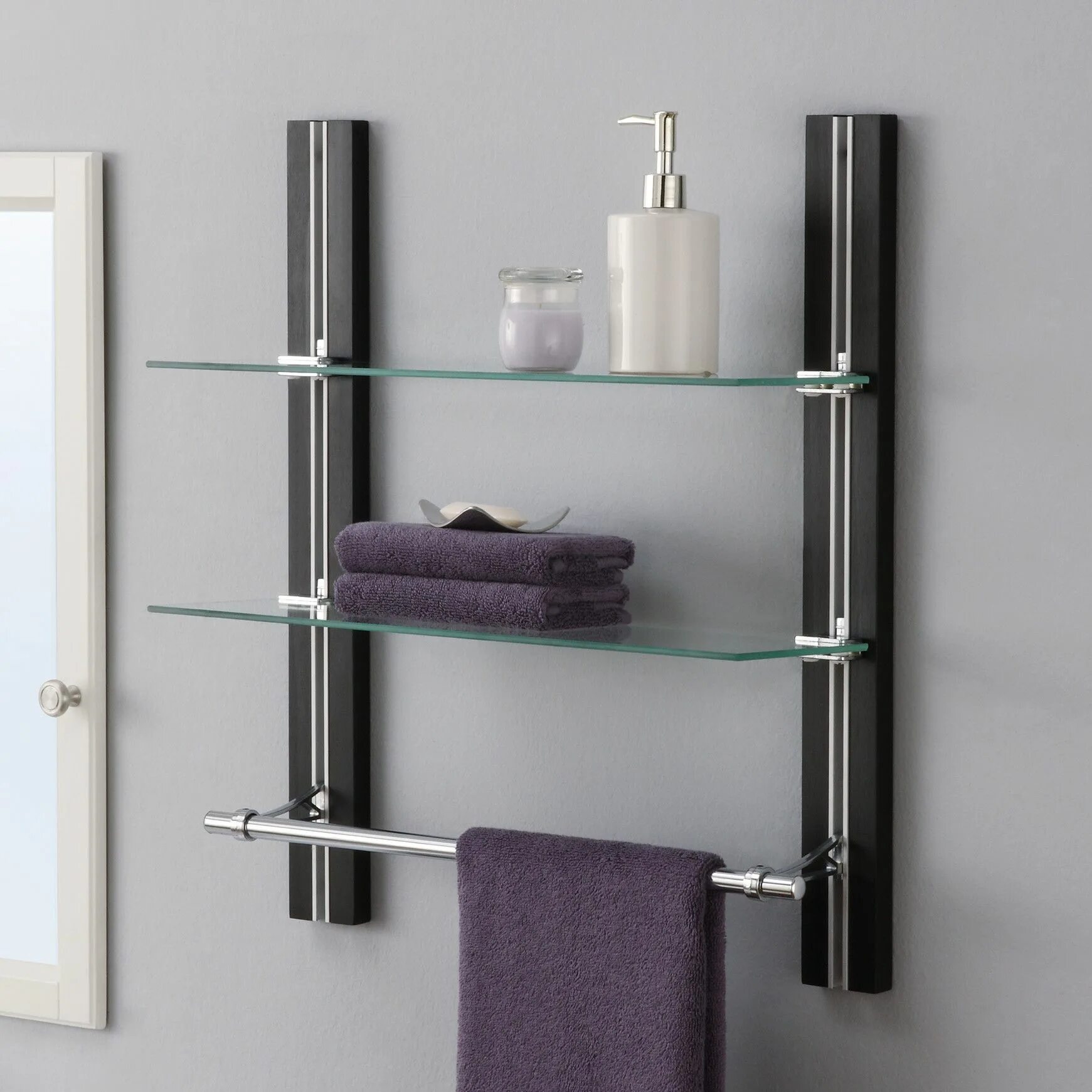 Полки в ванную комнату навесные фото OIA 19.63" W x 22.5" H Two Tier Bathroom Shelf with Towel Bar & Reviews Chrome t