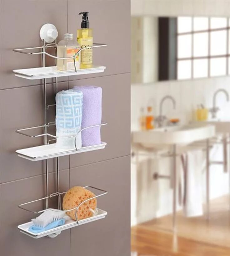 Полки в ванную комнату навесные фото 3 Tier Corner Shower Caddy Suction Shower storage, Bathroom storage hacks, Bathr