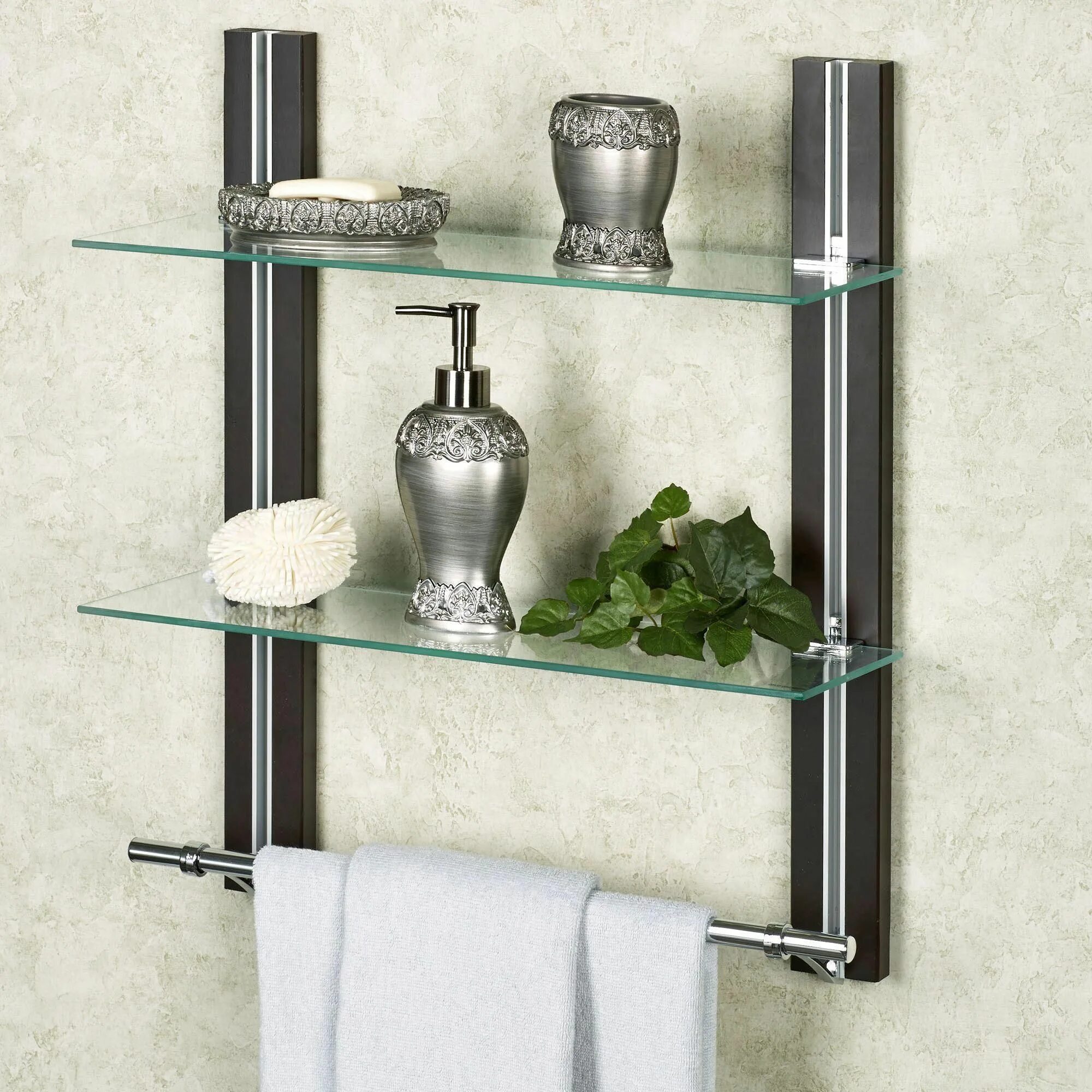 Полки в ванную комнату навесные фото Two Tier Glass Bathroom Shelf with Towel Bar Glass bathroom, Glass shelves kitch