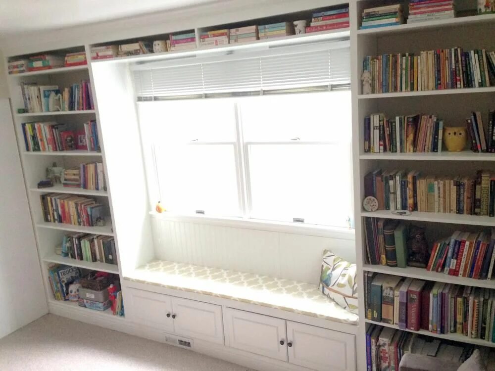 Полки возле окна фото DIY Built-In Bookshelves How to Build a Window Seat Bookcase Tutorial Floor to c