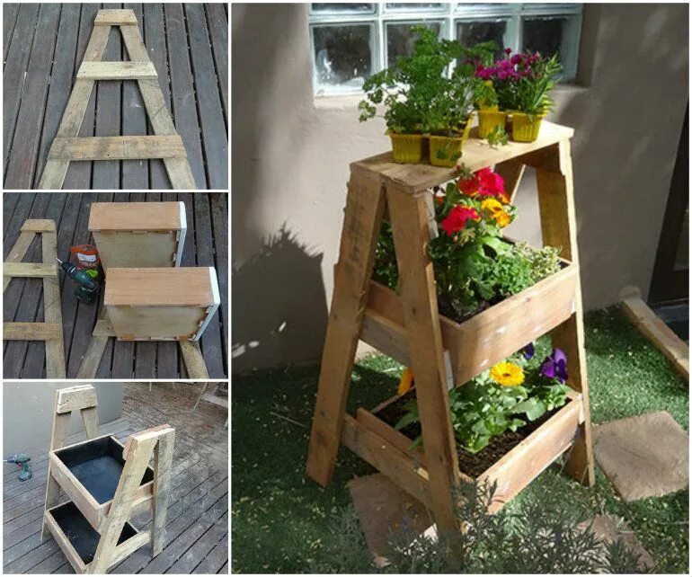 Полку для дачи своими руками Reclaimed Wood Herb or Plant Stand diy garden Vertical pallet garden, Pallets ga