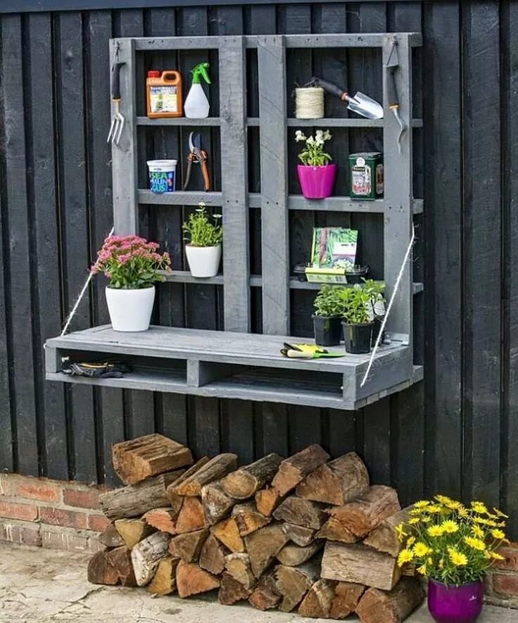 Полку для дачи своими руками diy rangement outils de jardin palettes-exterieur-deco Pallets garden, Pallet fu