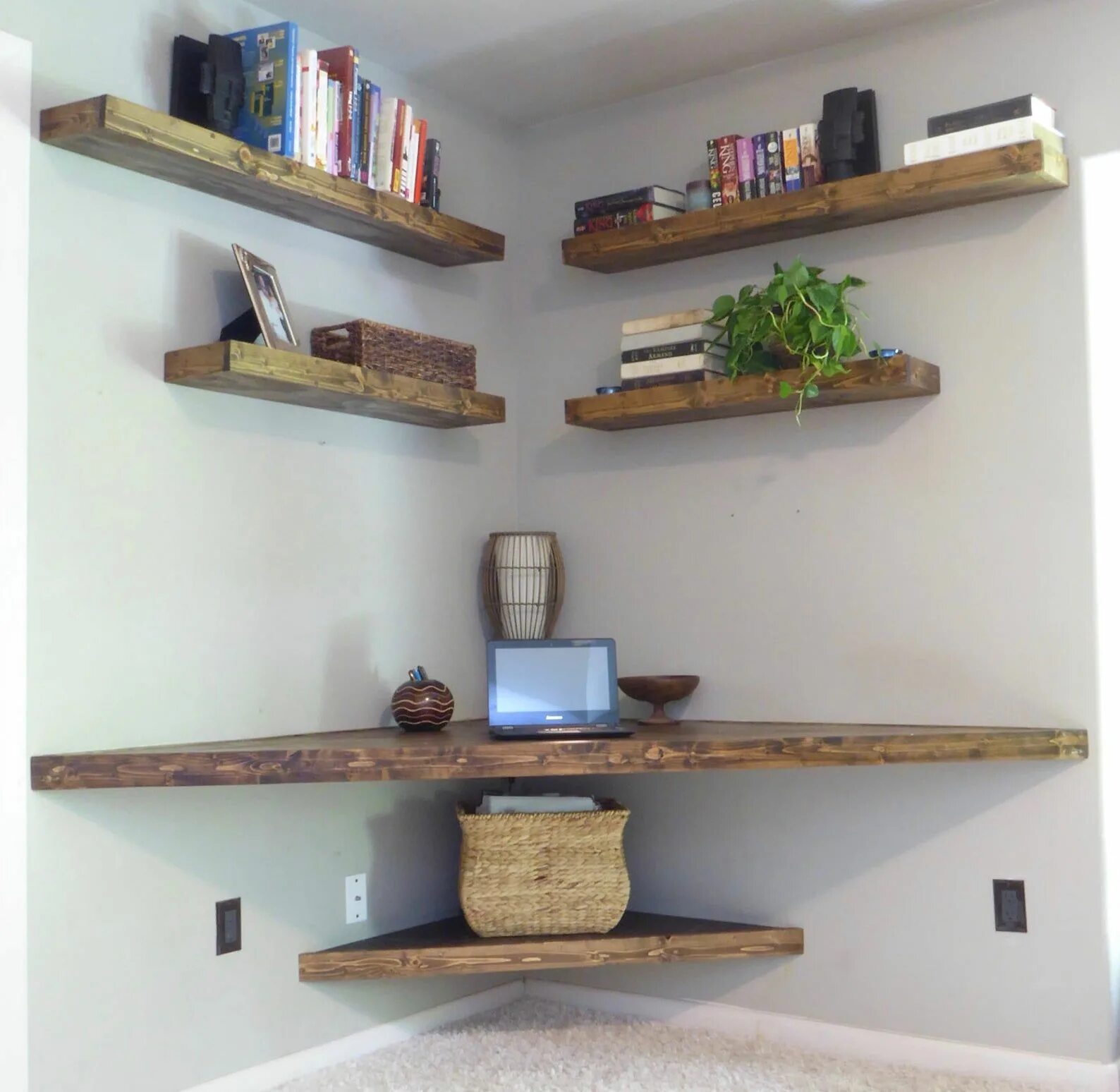 Полку своими руками фото Floating Corner Desk/ Modern Corner Desk/ Floating Shelves/ Etsy Decorating shel