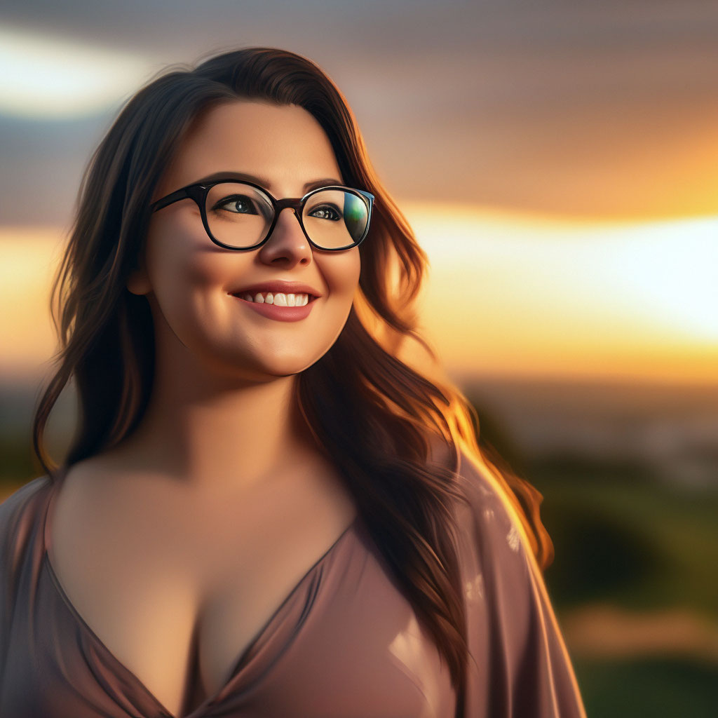 Полная девушка в очках фото "A beautiful plump girl with glasses ." - image created in Shedevrum