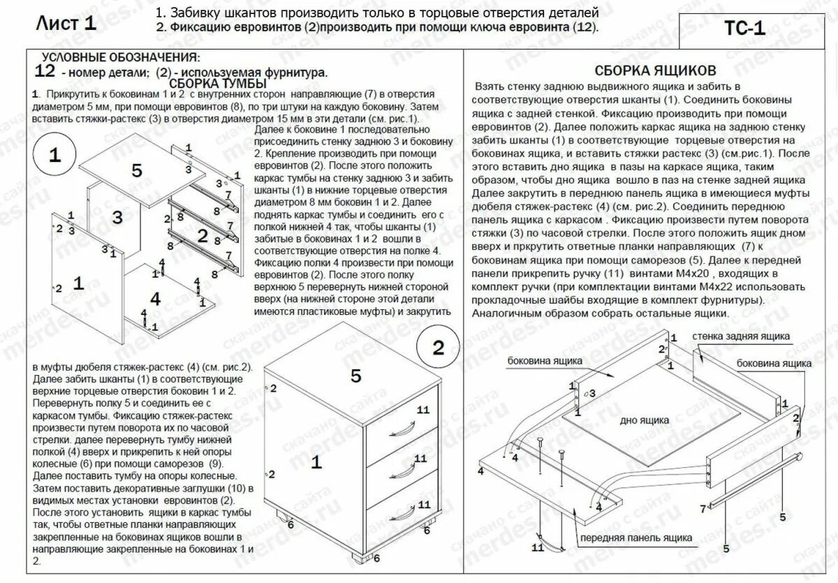 Полная инструкция по сборке Тумба ТС-1