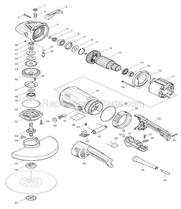 Полная схема сборки болгарки макита ga5030 Makita GA9040S 9" 15A Soft-Start Technology Angle Grinder OEM Replacement Parts 