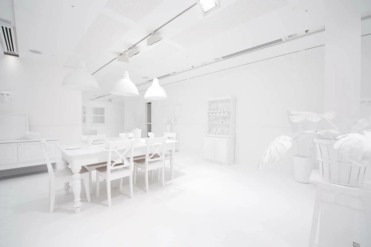 Полностью белый интерьер Before the first dot.. Yayoi Kusama’s 'The obliteration room' All white room, Ga