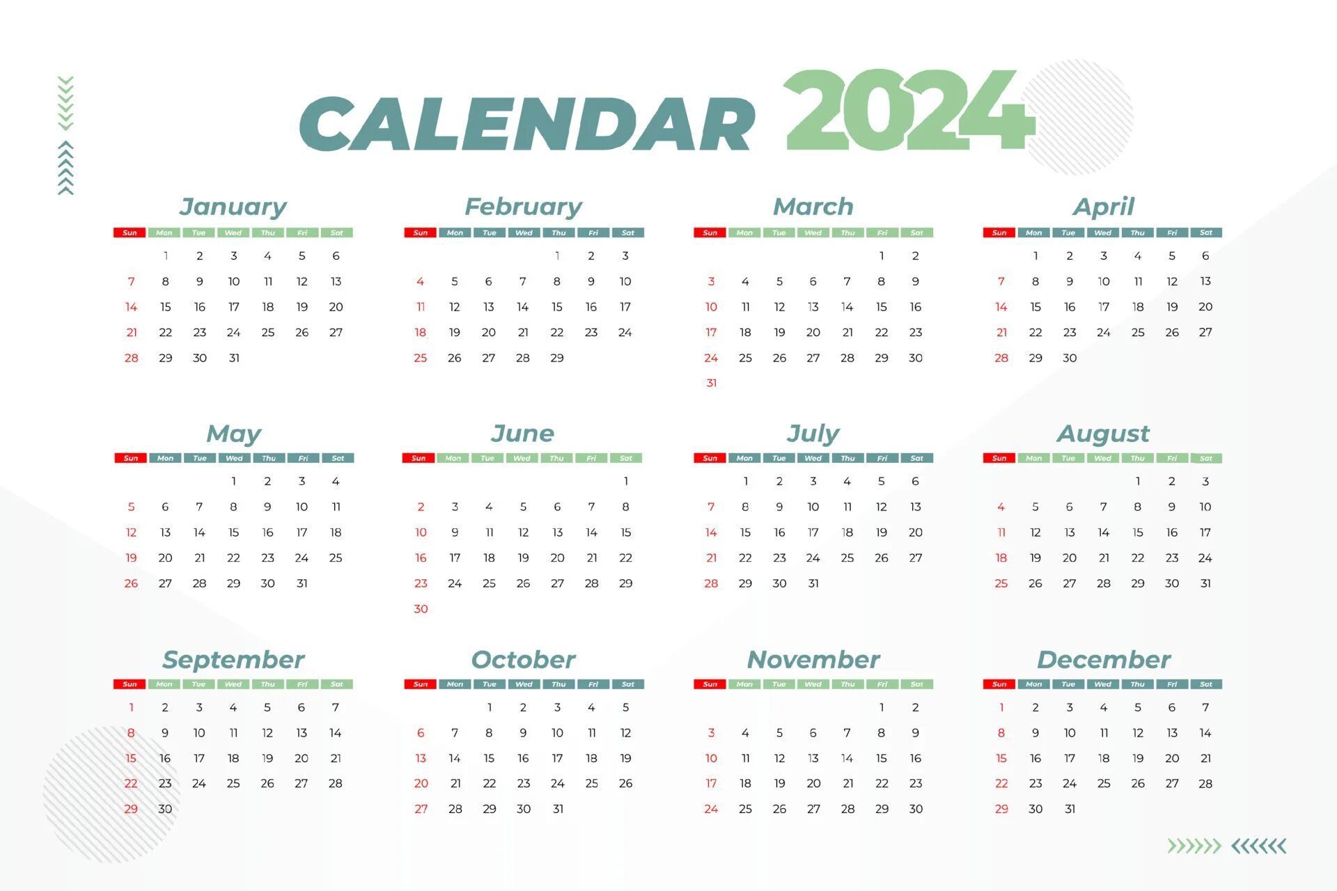 Полный календарь на 2024 год 2024 Calendar Template, editable vector 14525518 Vector Art at Vecteezy