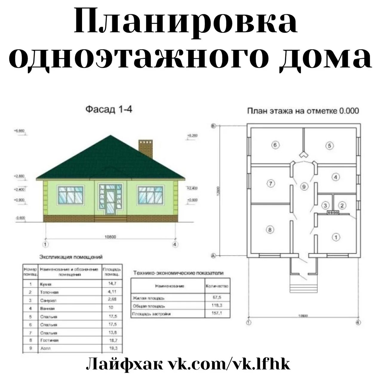 Полный проект одноэтажного дома с чертежами Проект дома 11 на 11 одноэтажный, фото, чертежи