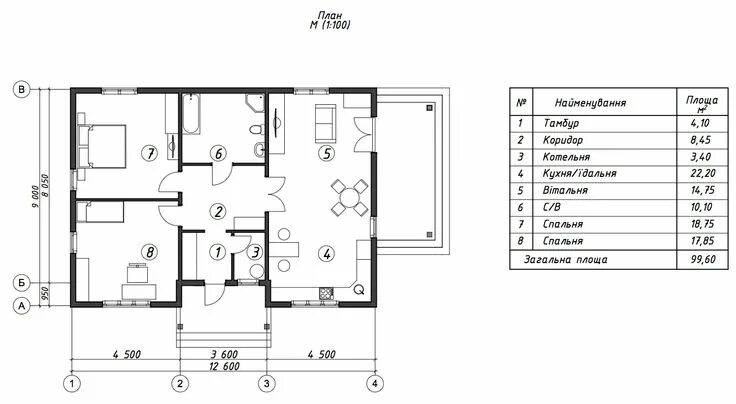 Полный проект одноэтажного дома с чертежами Проект 2 (114 м²)