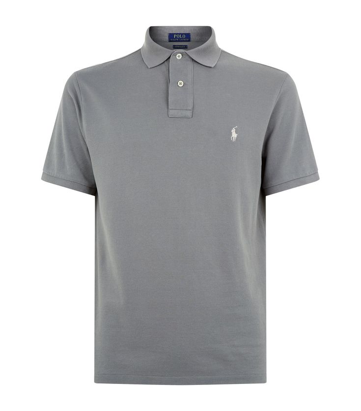 Поло фото серый Ralph Lauren Cotton Piqué Polo Shirt In Grey ModeSens Pique polo shirt, Polo shi