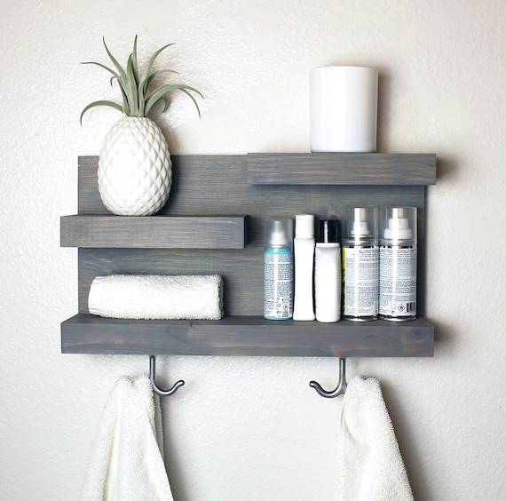 Полочка в ванной фото Satisfied shopping Bathroom Shelf Organizer With Towel Hooks, Farmhouse Country 