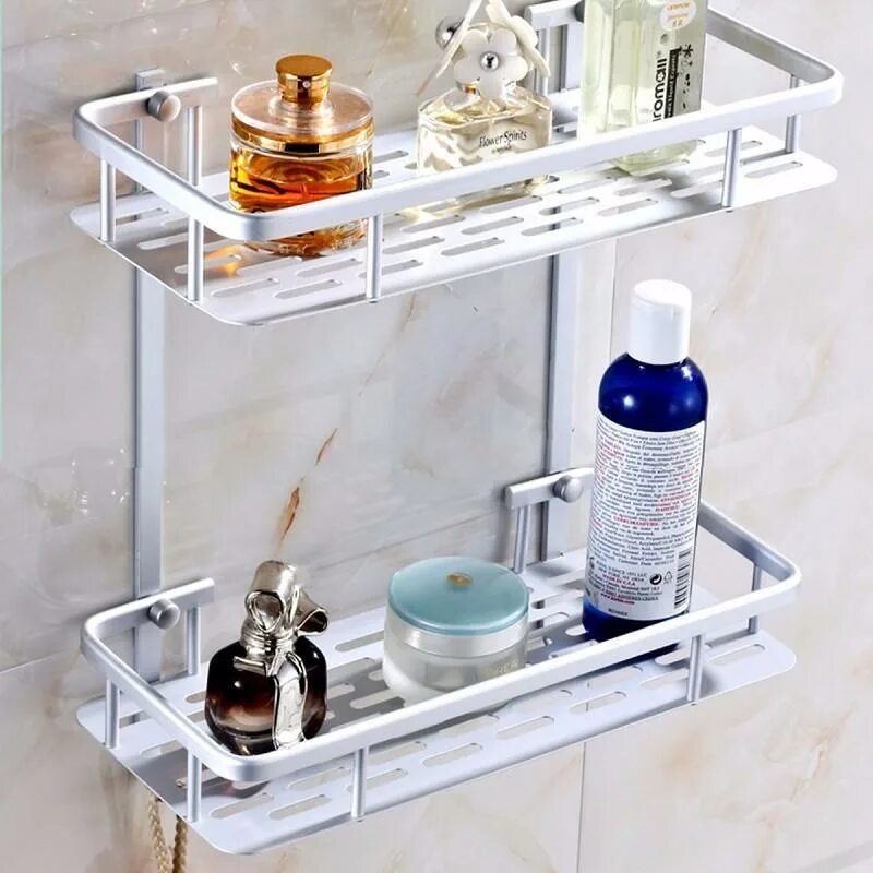 Полочка в ванной фото 1/2/3 Tiers Bathroom Shelves Shower Wall Mounted Bath Drainer Holder Rack Square