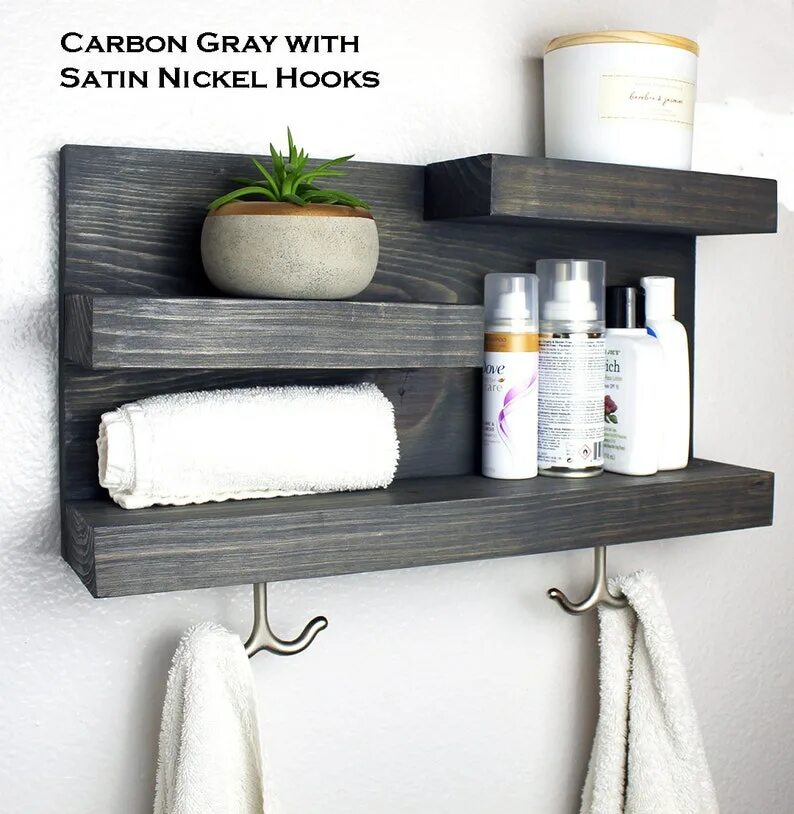 Полочка в ванной фото Bathroom Shelf Organizer with Towel Hooks Modern Farmhouse Etsy