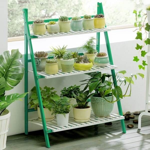 Полочки для цветов на балконе фото Bamboo 3-Tier Hanging Plant Stand Planter Shelves Flower Pot Storage Rack Foldin