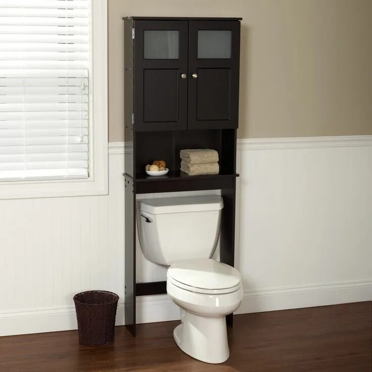 Полочки для туалета над унитазом фото Zenna Home Over-the-Toilet Spacesaver, with 2 Glass Doors, Bathroom Storage, Esp