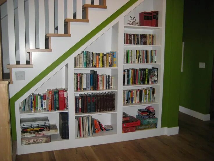 Полочки под лестницей фото идеи Under the stairs book shelves (just in case I can't have a whole room just for b