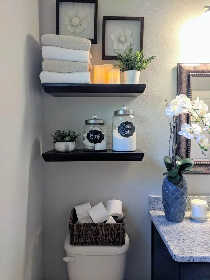 Полочки в ванной комнате фото в интерьере Guest Bathroom Shelving Bathroom Decor Ideas