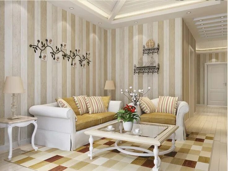 Полосатые обои в интерьере гостиной Wallpapers Decoration Blue stripe wallpaper roll Wood wallpaper striped Me. Deco