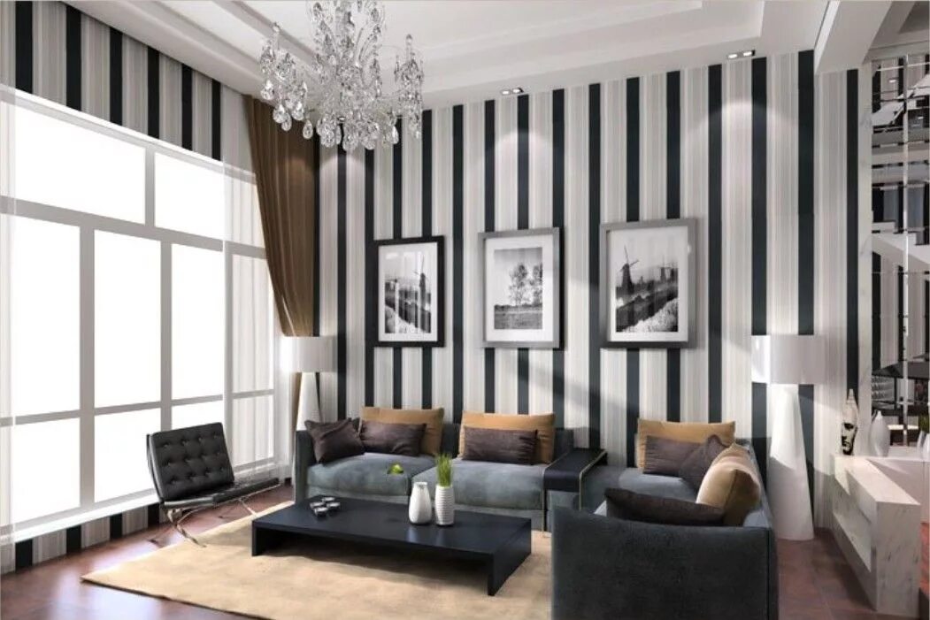 Полосатые обои в интерьере гостиной Stripes! Modern living room interior, Contemporary living room design, Wallpaper