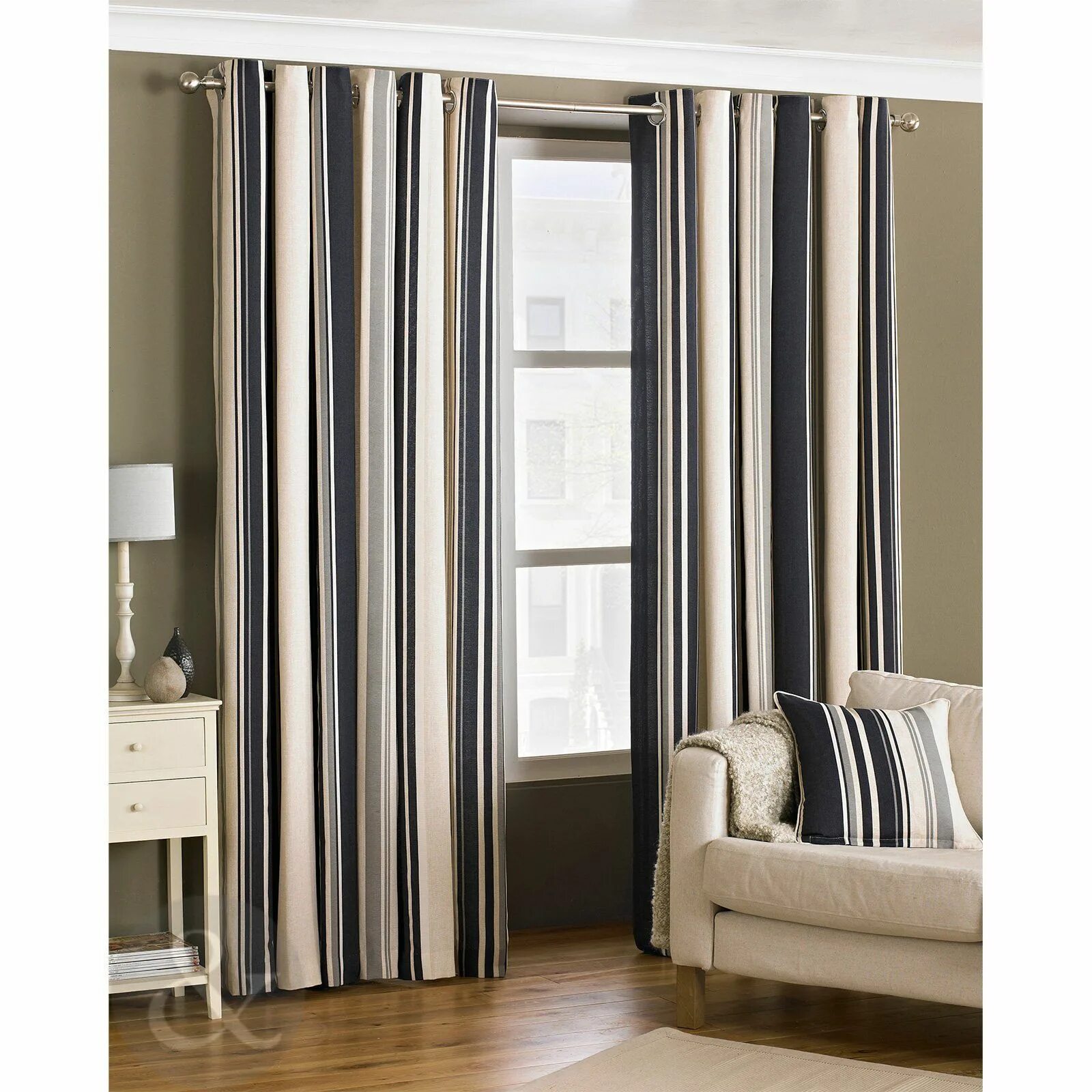 Полосатые шторы фото Just Contempo Curtain Pair 66" x 72" (living room) Ready Made Striped Eyelet Cur