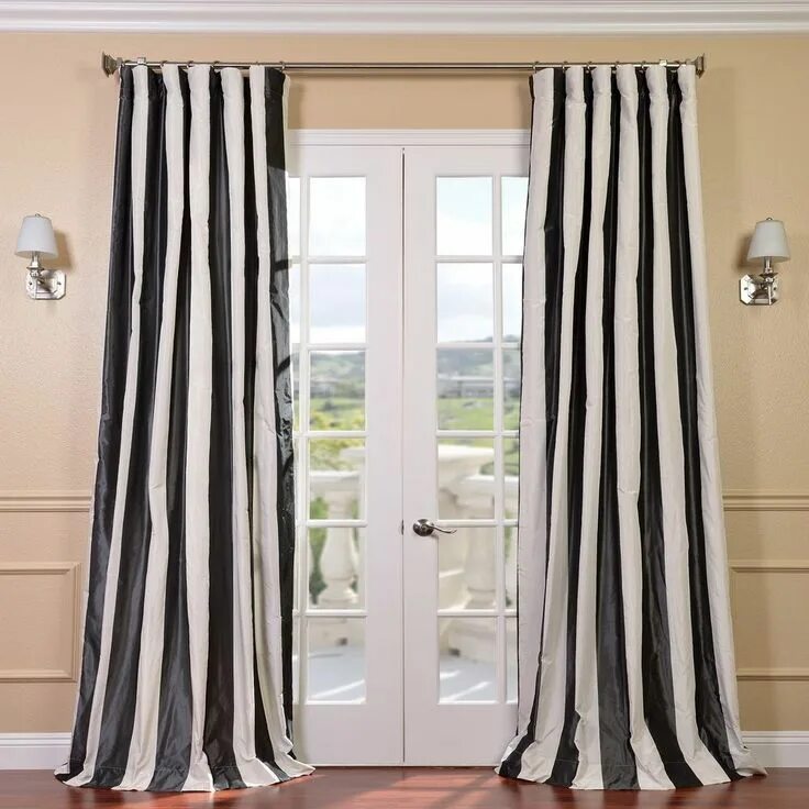 Полосатые шторы фото Exclusive Fabrics Signature Stripe Dark Grey/ White Faux Silk Taffeta Curtain Pa